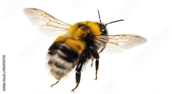 Obraz Bumblebee in flight isolated on white background close-up macro shot
