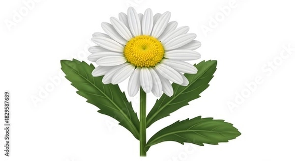 Obraz Detailed daisy illustration botanical drawing of a flower with leaves isolated on white background