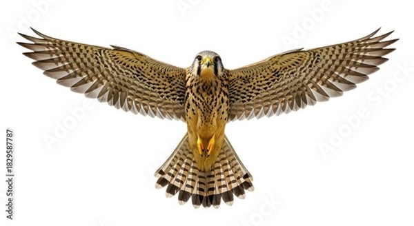 Fototapeta American kestrel in flight wings spread isolated on white background detailed illustration