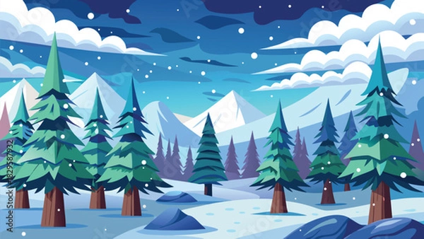 Obraz Christmas snowy winter landscape background