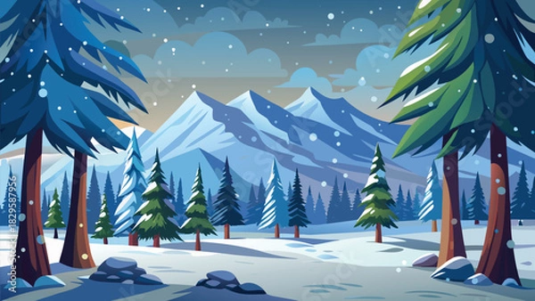Obraz Christmas snowy winter landscape background