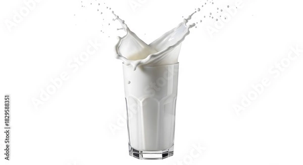 Obraz Milk splashing out of a glass fresh dairy product isolated on white background