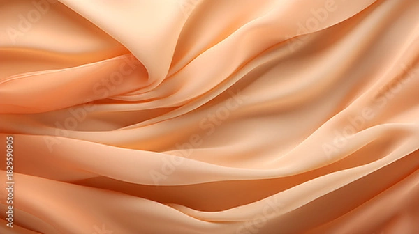 Fototapeta Wrinkled pale orange-beige fabric with smooth flowing folds