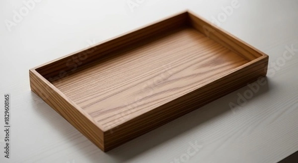 Obraz Rectangular wooden tray featuring empty space positioned perfectly on clean minimalist surface display