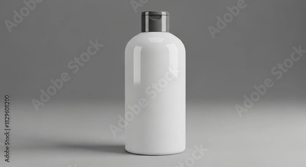Obraz Plastic shampoo bottle with convenient flip cap positioned cleanly on plain neutral white background