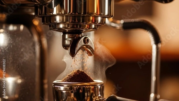 Fototapeta close-up image of steam rising from freshly brewed coffee being poured into a