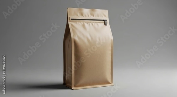 Fototapeta Kraft paper coffee bag featuring practical resealable zip closure displayed neatly on modern gray background