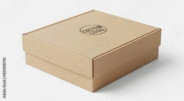 Obraz Kraft paper box featuring custom logo stamp mockup isolated perfectly on clean plain professional surface branding showcase 