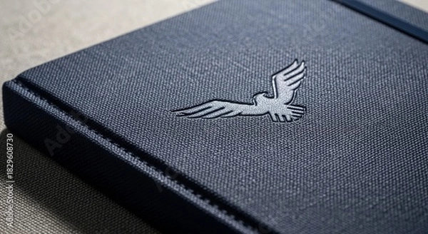 Obraz Hardcover notebook displaying elegant embossed logo resting on luxurious textured fabric background