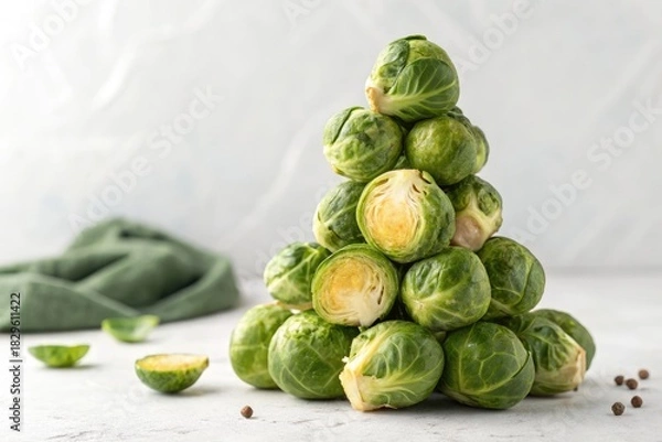 Obraz Creative Arrangement of Brussels Sprouts Resembling a Festive Tree Shape