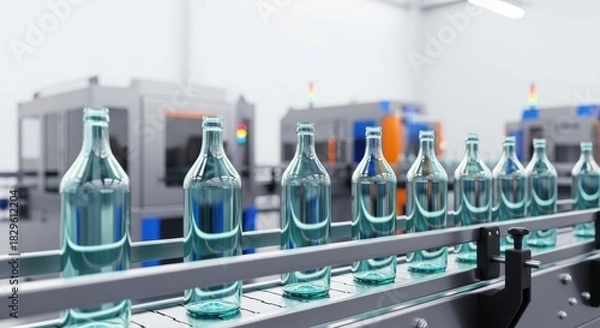 Obraz Clear Water Bottles on Production Conveyor Line in a Factory