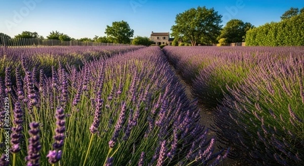 Obraz Lavender fields under clear skies beckon with promise of fragrant countryside escapades