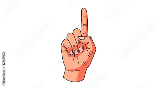 Obraz A cartoon illustration of a human hand with the index finger pointing straight up, signifying number one or a single item.