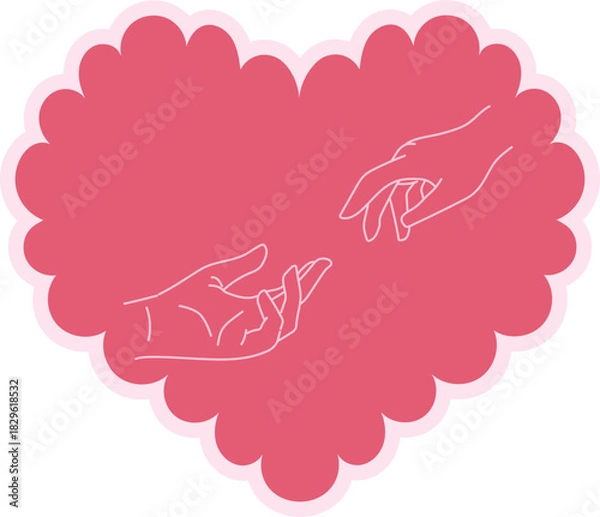 Fototapeta Scalloped Heart Frame with Connecting Hands Design