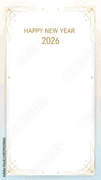 Fototapeta Elegant New Year 2026 card with gold frame and text.