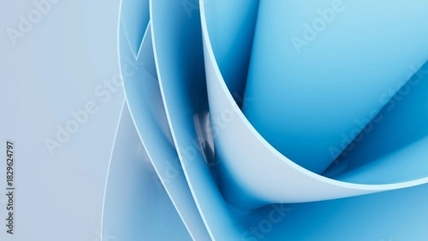 Fototapeta Abstract wavy curved 3d render. Blue soft layers of plastic with lines, folds, ruffles. Modern wallpaper, texture pattern.