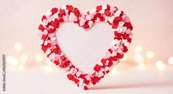 Fototapeta A heartwarming display of love: A heart-shaped frame crafted from delicate paper hearts