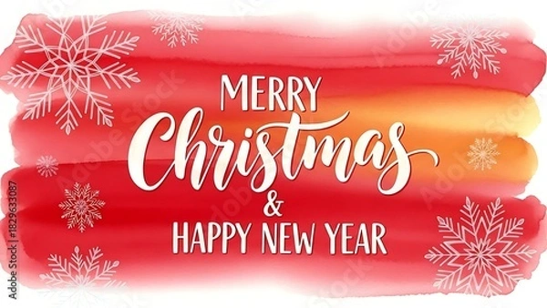 Obraz Merry christmas and happy new year watercolor background with snowflakes