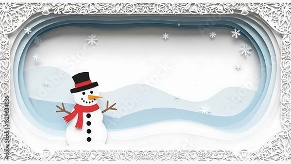 Obraz Cute snowman in a snow globe with winter landscape and falling snow