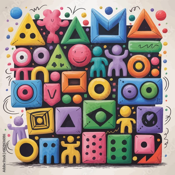 Fototapeta Colorful wooden alphabet blocks spelling out a word on a white background, representing early childhood learning and play