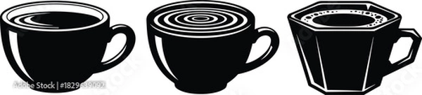 Obraz Stylized Coffee Cup Illustrations Featuring Liquid Textures, Ripple Effects, and Polygonal Design for Artistic, Branding, and Minimalist Visual Applications