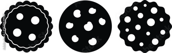 Obraz Stylized Cookie Silhouettes with Varied Edges and Chocolate Chip Patterns in Minimalist Black and White Culinary Icon Design Set