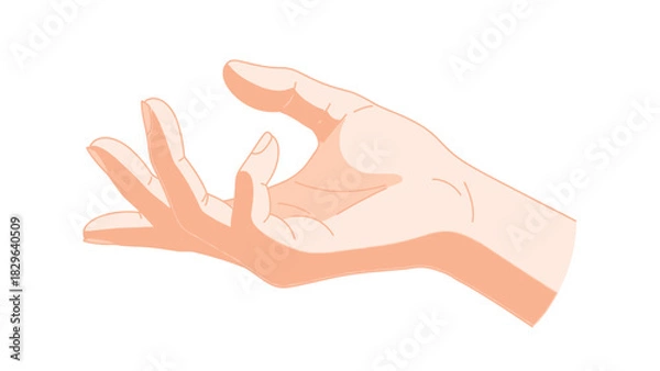 Obraz A stylized illustration of a human hand with fingers slightly curled and palm facing upwards, against a white background.