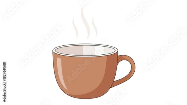 Obraz A simple illustration of a brown ceramic cup with steam rising from it, suggesting a hot drink like coffee or tea.