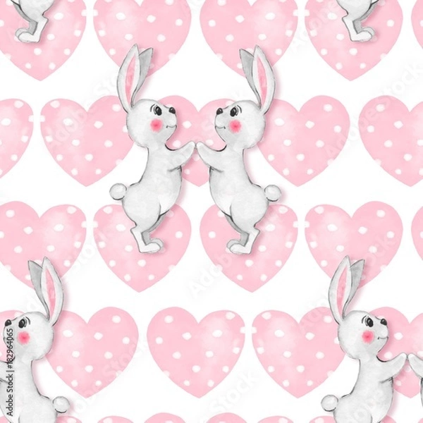 Obraz Seamless pattern with cartoon white rabbits 3