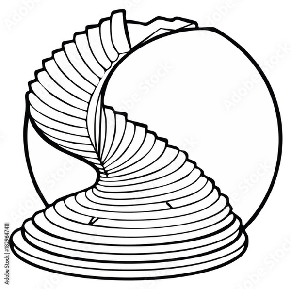 Fototapeta Geometric Spiral Abstract, Curvilinear Shape and Spherical Form, Line Art