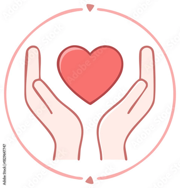 Fototapeta Caring hands gently hold a red heart symbol within a circle