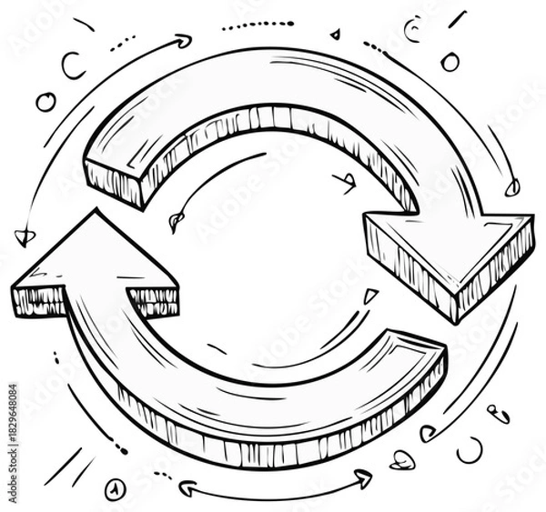 Fototapeta Hand Drawn Rotation Arrows Diagram with Circular Flow and Loop Symbols