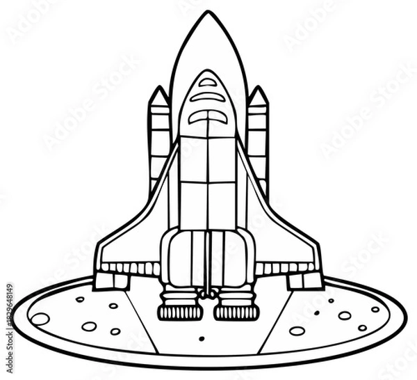 Fototapeta Simple line art illustration of a rocket spacecraft on a launch base ready for exploration