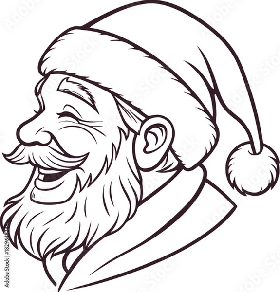 Obraz Cheerful Santa Claus Line Art Smiling Brightly Ready for Holiday Projects and Festive Designs This Season, Add a Whimsical Touch to Your Creations