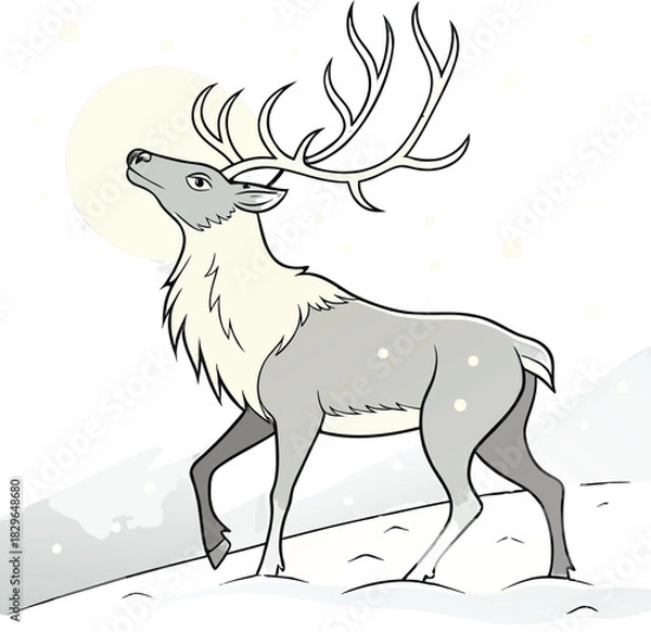Obraz Magical reindeer gazes at the moon in a whimsical winter wonderland scene perfect for holiday storybooks and festive designs, bringing joyful cheer