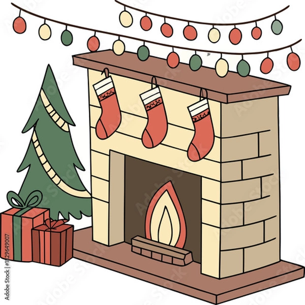 Obraz Create a cozy Christmas scene with a decorated fireplace and tree, evoking the warmth and joy of the holiday season, perfect for festive cheer