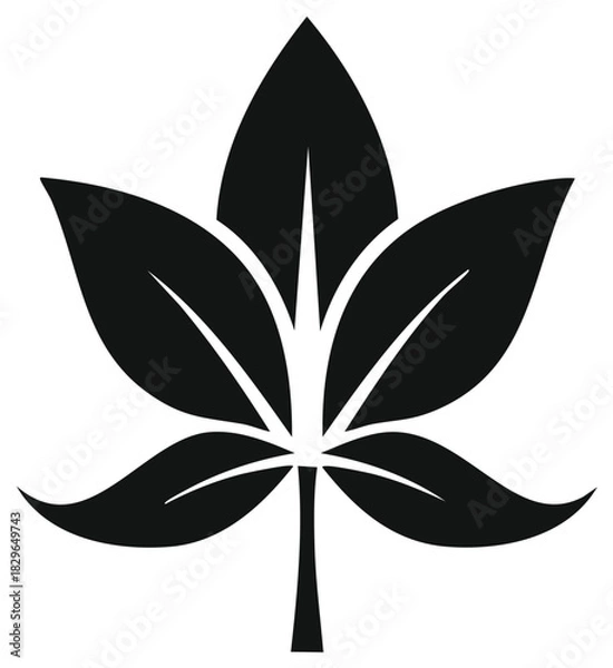 Fototapeta Single bold graphic leaf illustration featuring a five-lobed stylized design element and organic plant shape