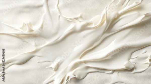 Fototapeta Close up of creamy white liquid swirling abstractly creating a smooth and elegant textured surface design.