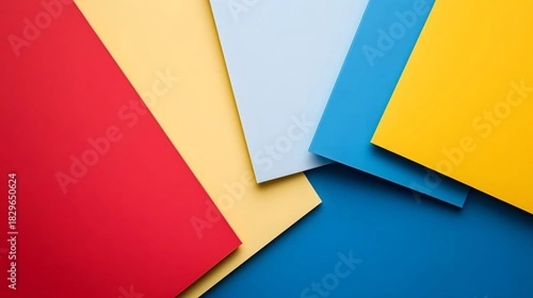 Fototapeta An abstract arrangement of colorful paper sheets creates a modern artistic textured flat lay background.