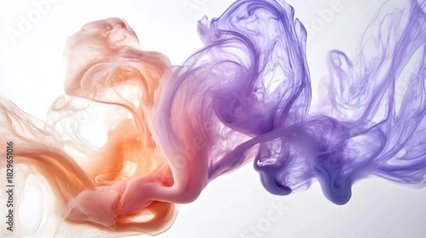 Fototapeta Abstract smoke art shows a colorful swirl of soft orange and purple merging together on a light background.