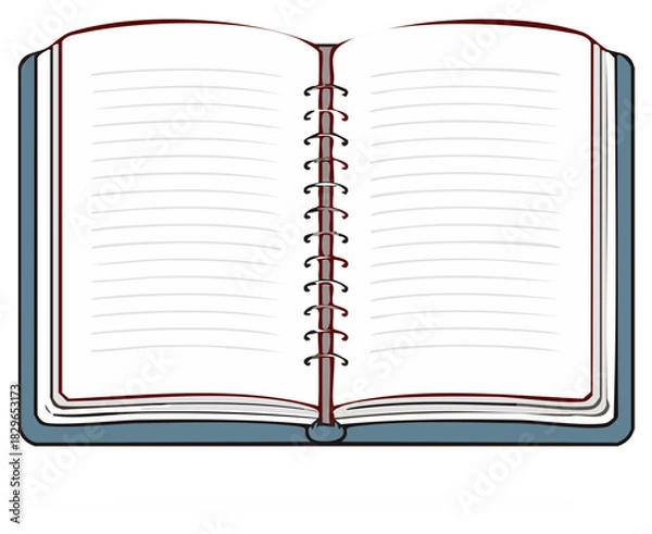 Obraz Open Spiral Notebook With Lined Pages and Blue Cover for Writing or Drawing