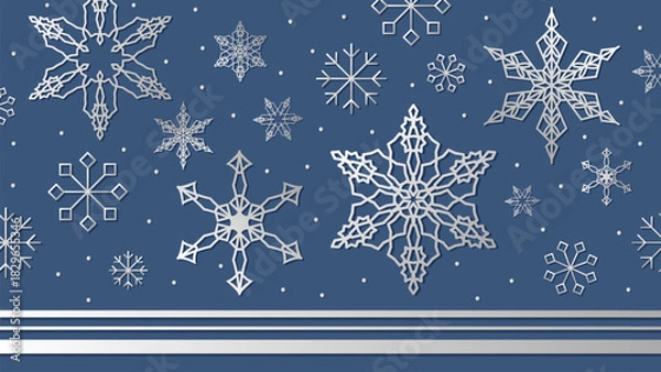 Fototapeta Elegant Christmas background with shining silver snowflakes.