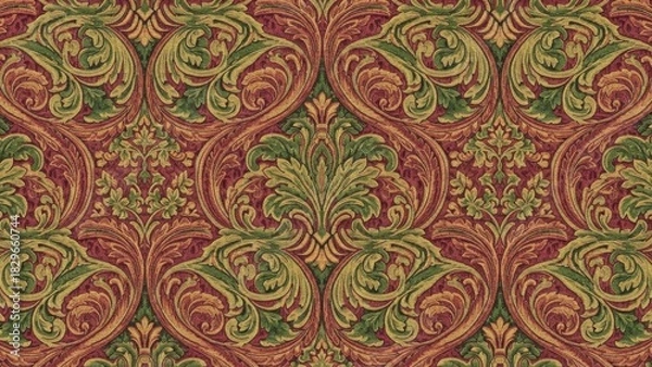 Obraz Ornate Classic Damask Pattern in Rich Red and Green