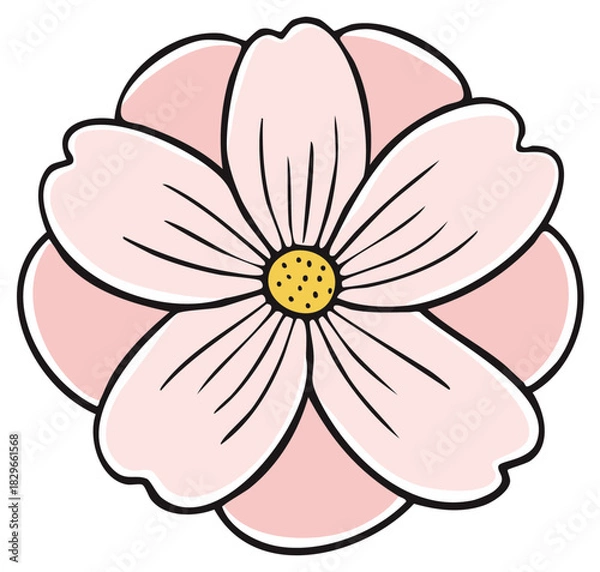 Obraz Stylized light pink flower bloom with bold black lines and cheerful yellow core