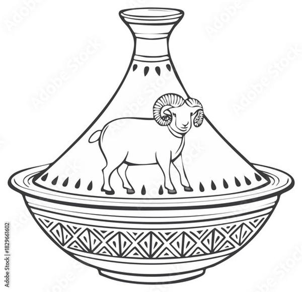 Obraz Ram Inside a Tagine Pot with Geometric Design, Decorative Vector Illustration