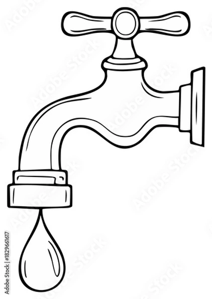 Obraz Outline drawing of water tap with a single drop of water, water crisis concept