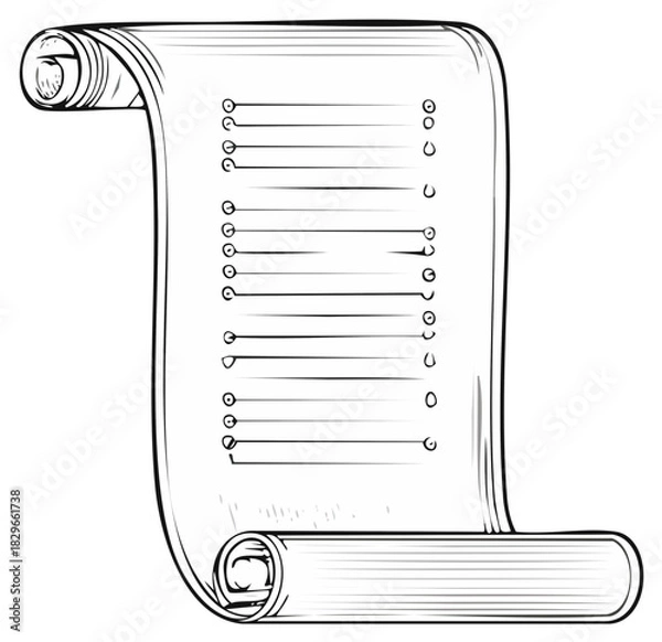 Obraz Parchment Scroll with List Items Illustration Vintage Paper Document Design Template