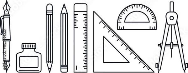 Fototapeta Engineering equipment set for architecture and design planning in a paper notebook