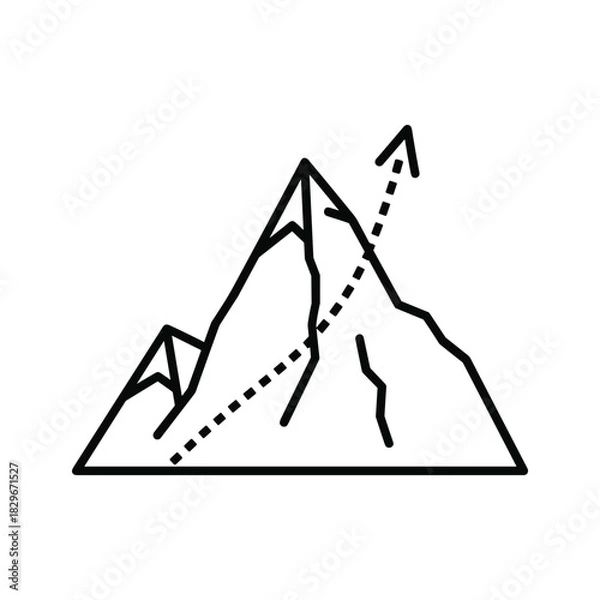 Fototapeta Mountain peak with upward arrow path icon, symbolizing challenge, growth, ambition, success, and overcoming obstacles