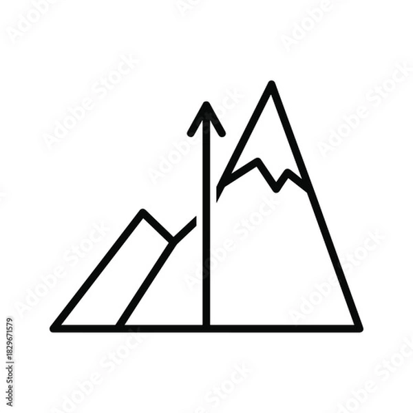 Fototapeta Mountain peaks with an upward arrow indicating progress, growth, and aspiration in a minimalist line art style